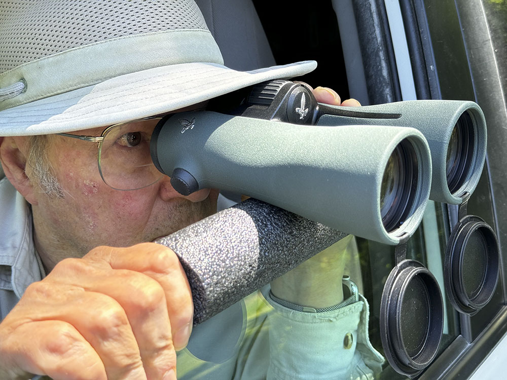 Binocular rested on car windowsill
